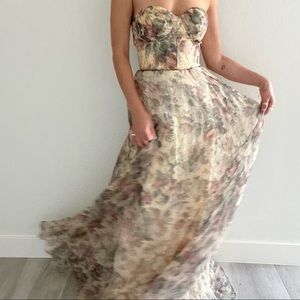 Ivory Multi Floral Print Organza Maxi Dress